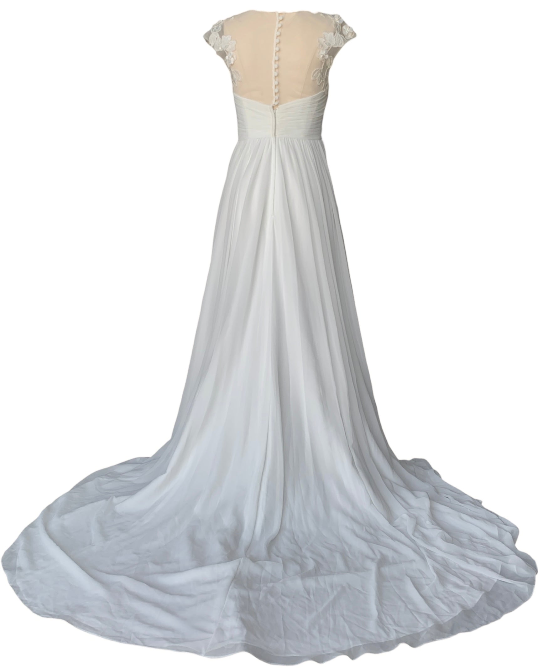 Classic Empire Waist Column Wedding Gown with Illusion Lace Shoulders Baskerville's Bespoke Costumes Classic Empire Waist Column Wedding Gown with Illusion Lace Shoulders Baskerville's Bespoke Costumes