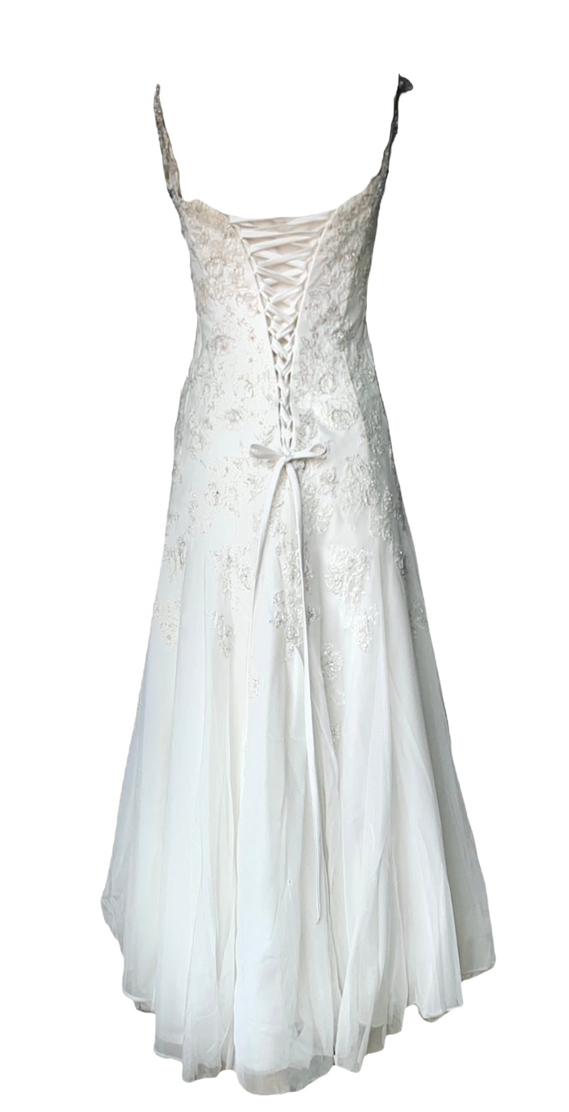 Fit-and-flare Beaded Bodice Wedding Gown with Faint Seafoam Accents