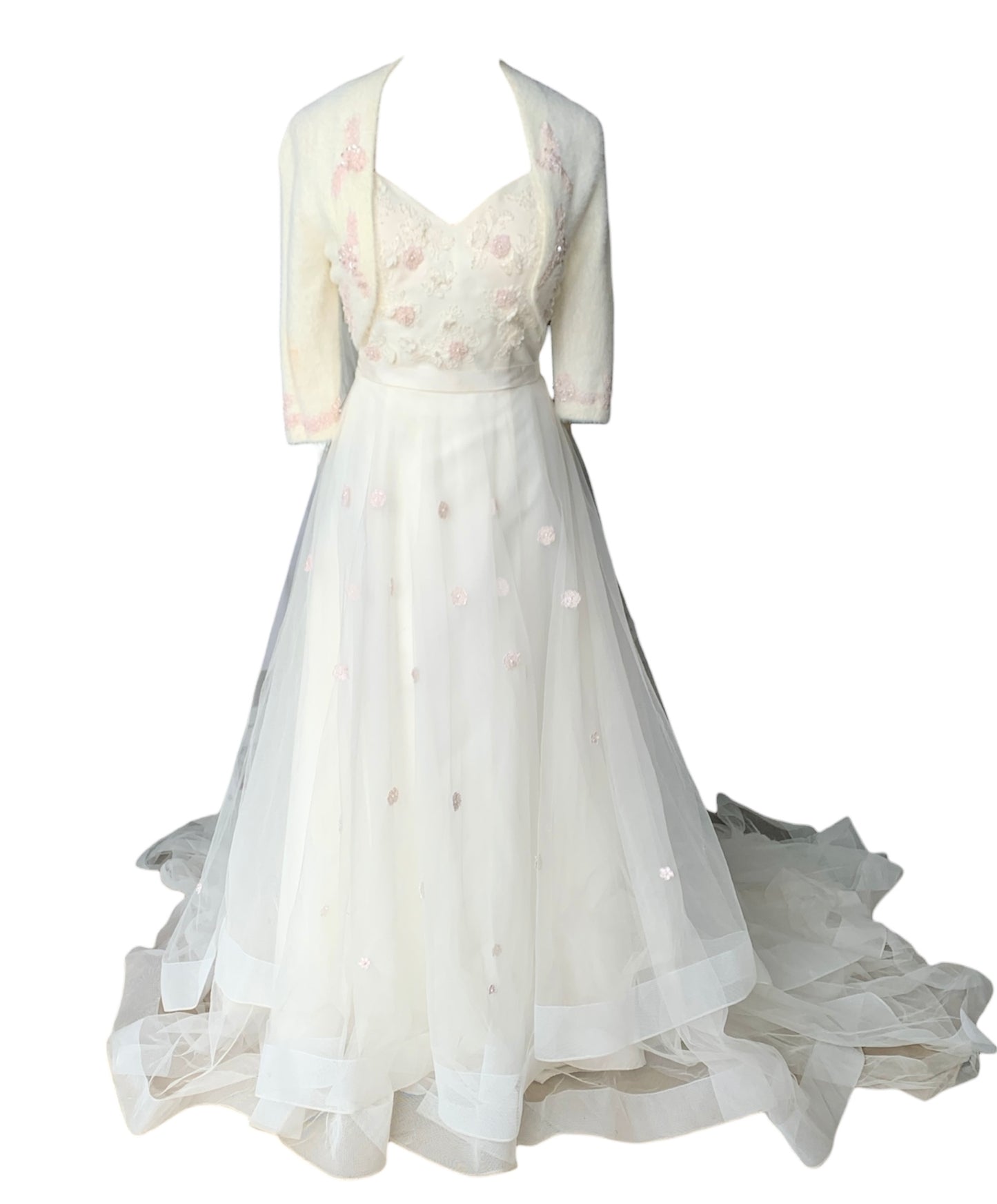 Timeless V-Neckline Spaghetti Strap A-Line Wedding Gown with Matching Angora Shrug