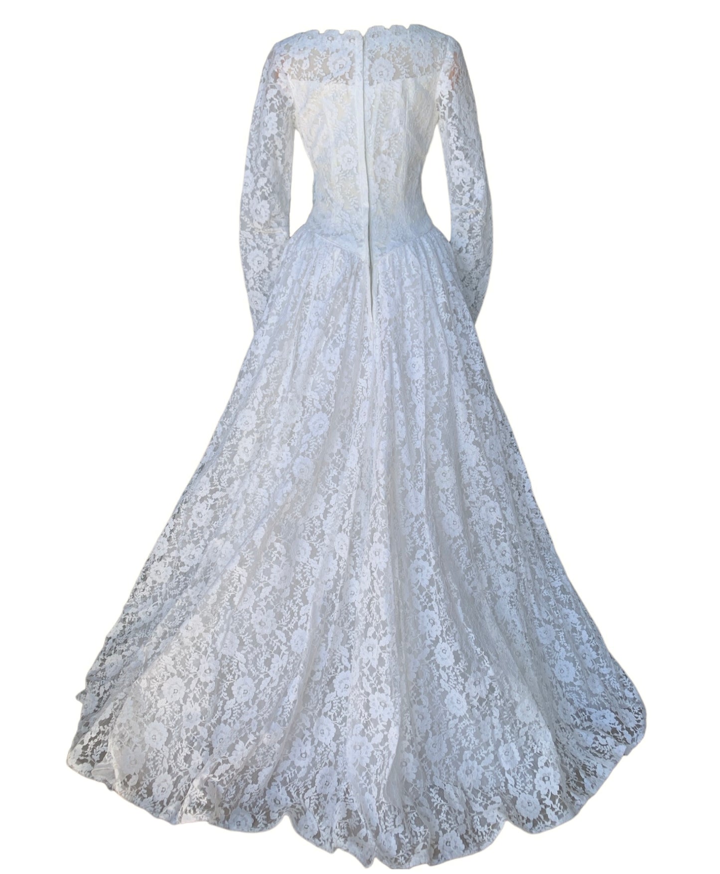 1955 Lace Fitted A-Line Gown with Chapel Train